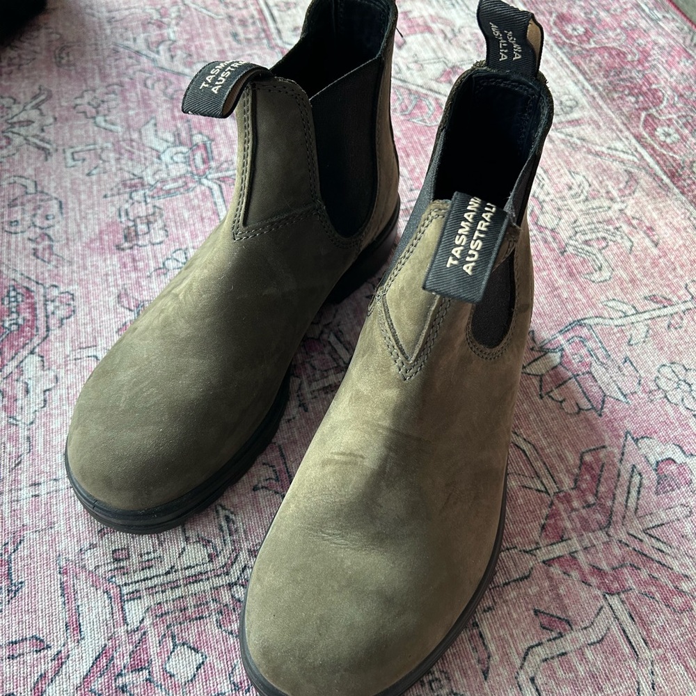 Olive Green Suede Chelsea Boots- W8.5